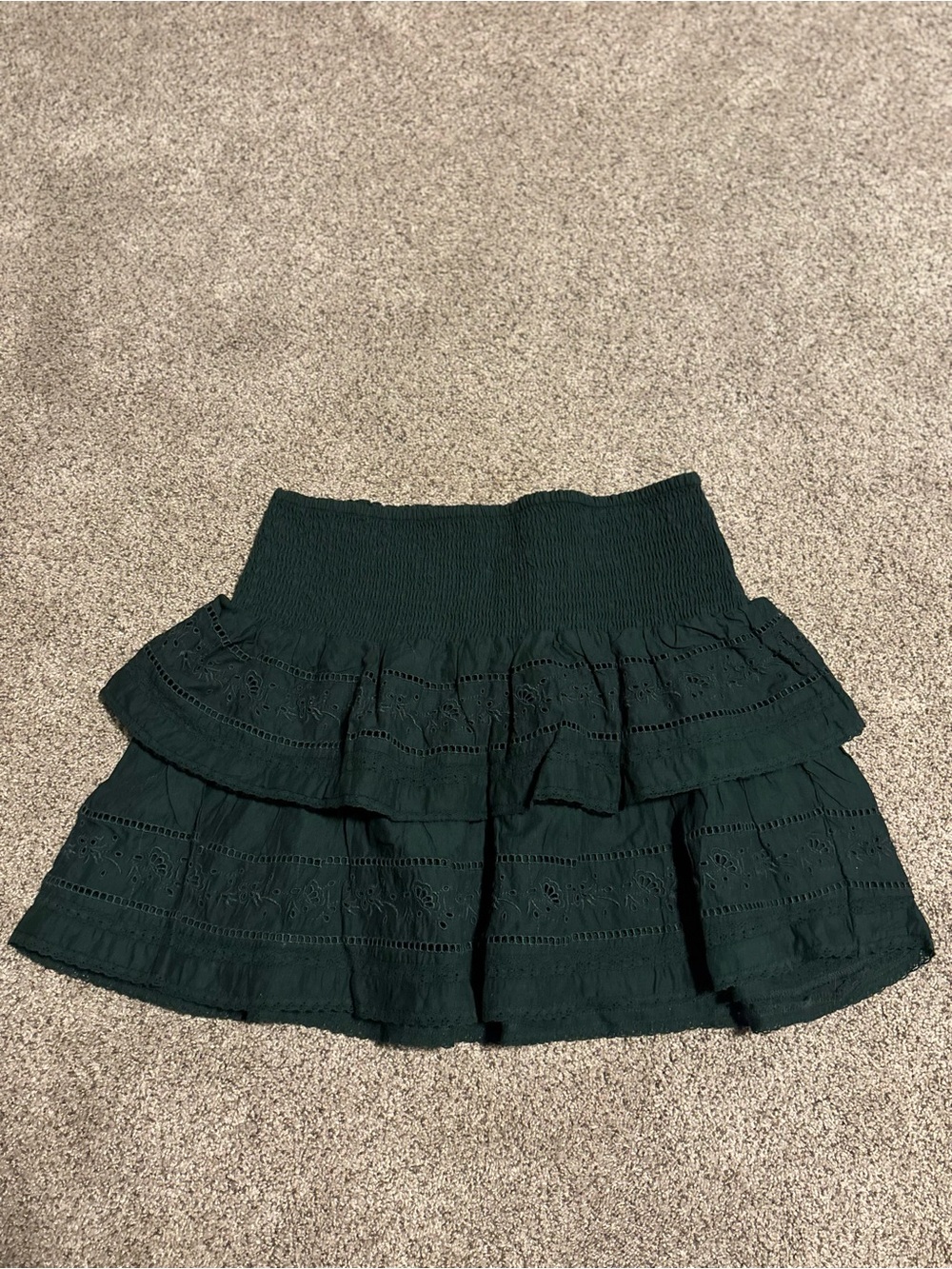 American Eagle Outfitters Dark Green Tiered Eyelet Mini Skirt